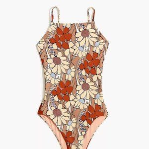 Madewell Floral One Piece Swimsuit - Orange and Cream